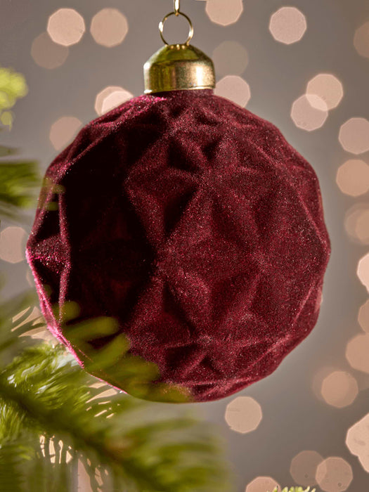 Six Velvet Glass Baubles - Black & Burgundy