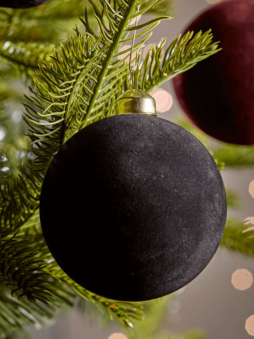 Six Velvet Glass Baubles - Black & Burgundy