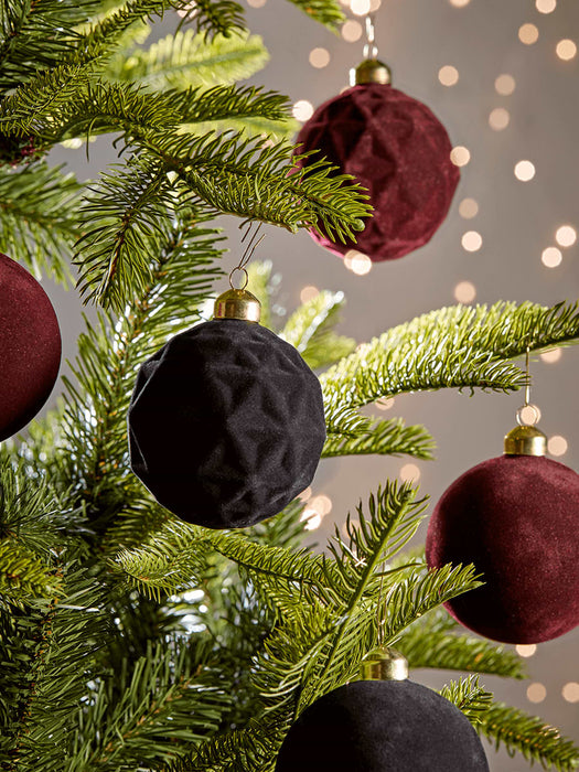 Six Velvet Glass Baubles - Black & Burgundy