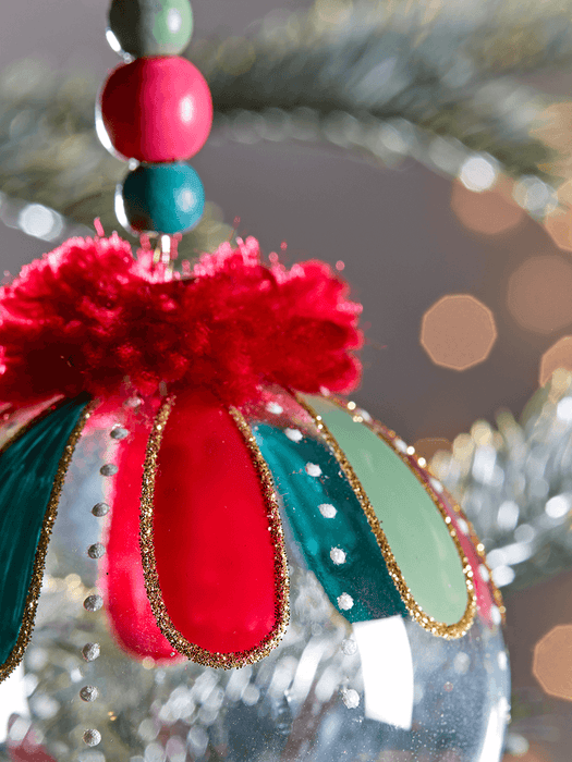 Six Multi Beaded Glass Baubles