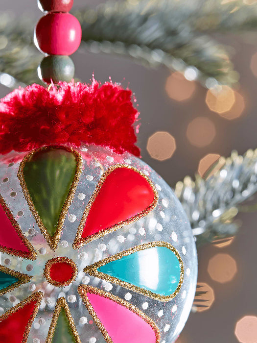 Six Multi Beaded Glass Baubles