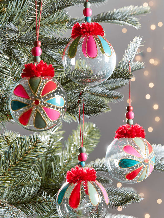 Six Multi Beaded Glass Baubles