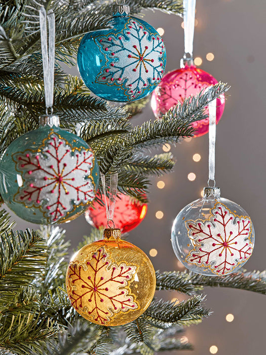 Six Multi Snowflakes Baubles