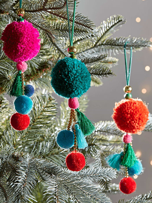 Three Hanging Pom Pom Decorations