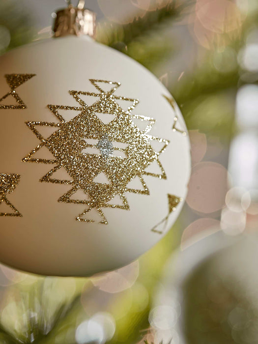 Six Glass Aztec Baubles - Cream