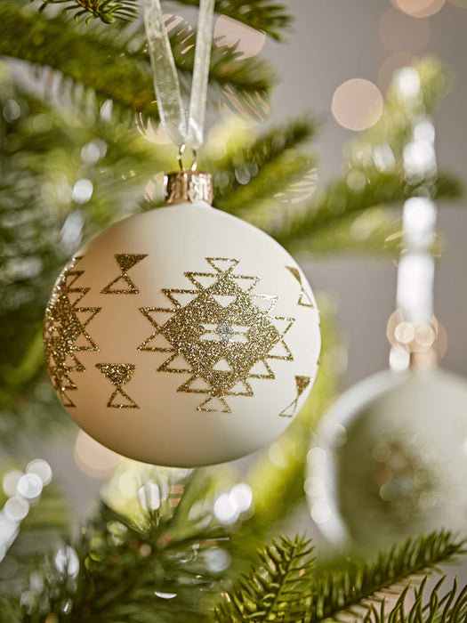Six Glass Aztec Baubles - Cream