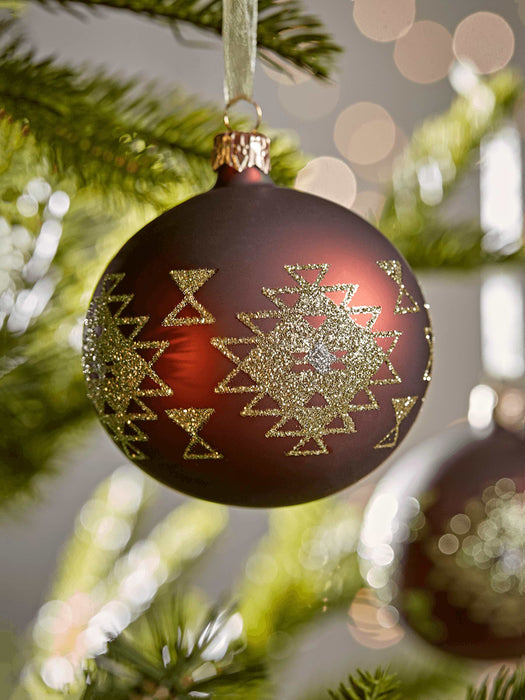 Six Glass Aztec Baubles - Burgundy
