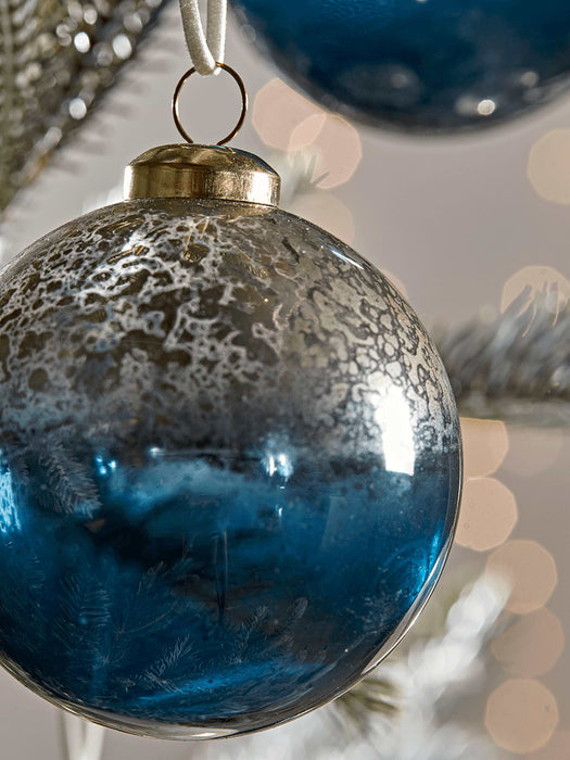 Twelve Blue White Ombre Glass Baubles