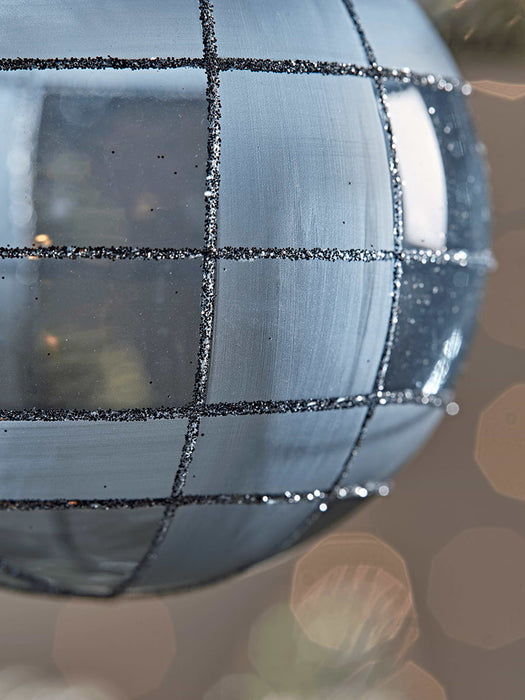 Six Glittered Grid Glass Baubles