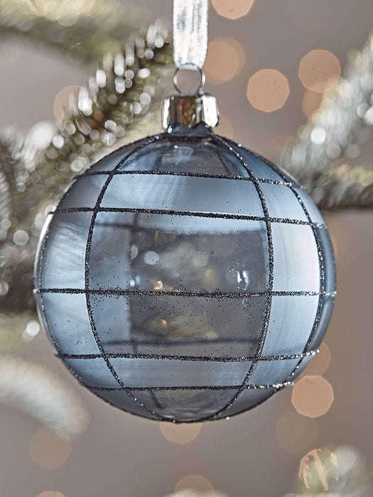 Six Glittered Grid Glass Baubles