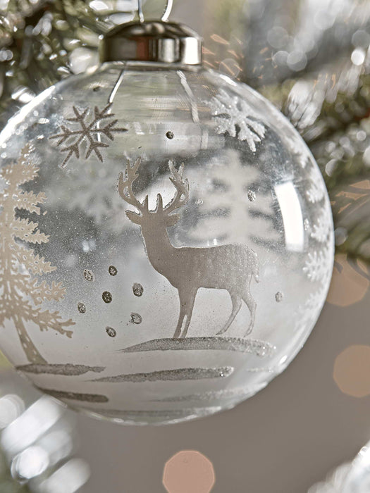 Six Midwinter Deer Glass Baubles