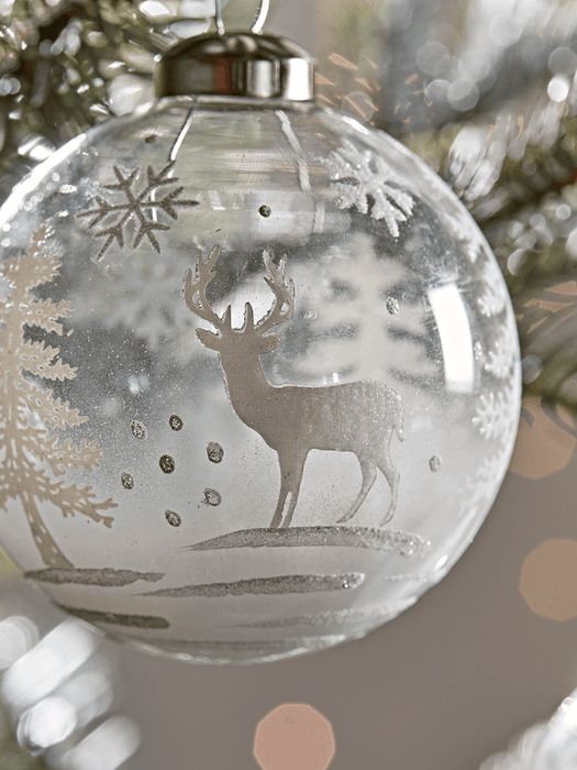 Six Midwinter Deer Glass Baubles