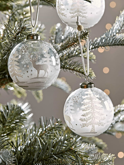 Six Midwinter Deer Glass Baubles