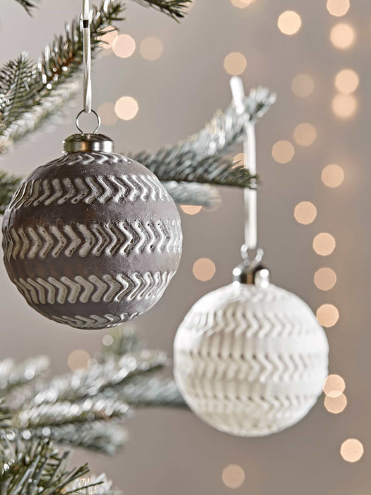 Six Grey & White Chevron Baubles