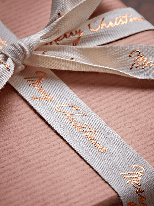 Merry Christmas Cotton Ribbon - Copper