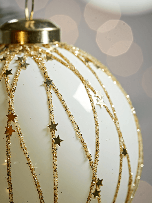 Twelve Glittered Swirl Glass Baubles