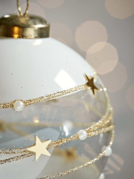 Twelve Glittered Swirl Glass Baubles