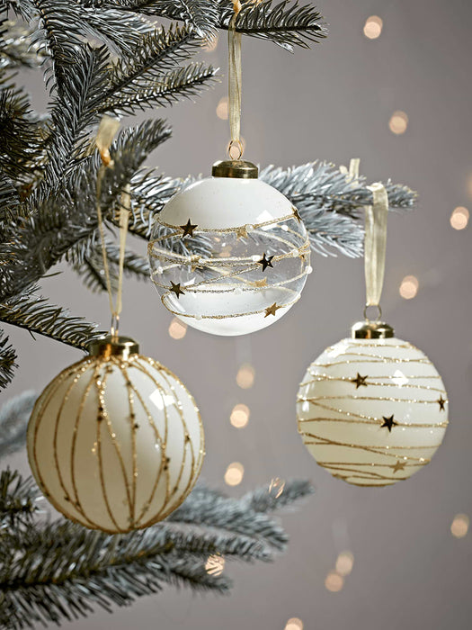 Twelve Glittered Swirl Glass Baubles
