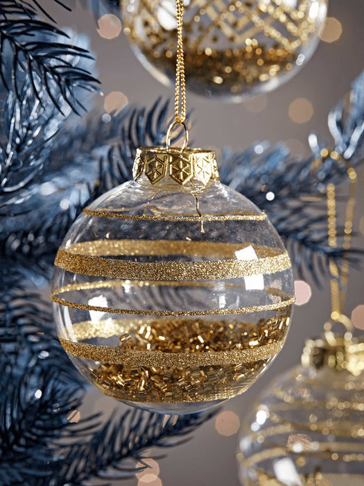 Twelve Golden Shatterproof Striped Baubles