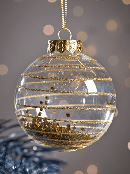 Twelve Golden Shatterproof Striped Baubles