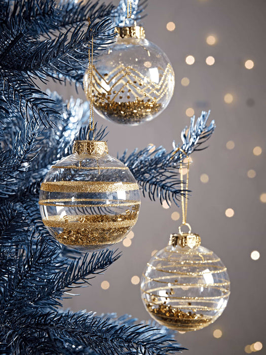 Twelve Golden Shatterproof Striped Baubles