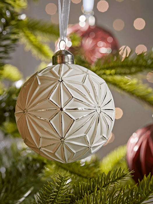 Twelve Textured Cream Burgundy Baubles