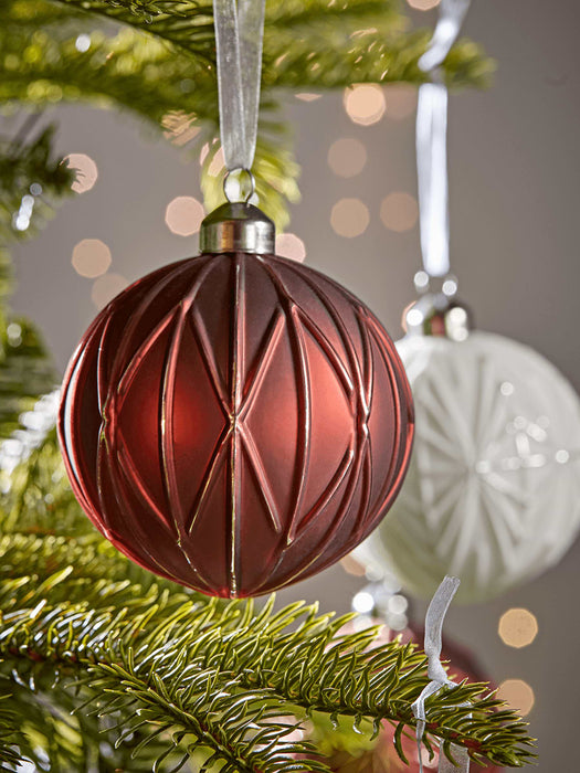 Twelve Textured Cream Burgundy Baubles