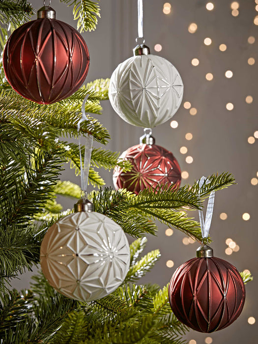 Twelve Textured Cream Burgundy Baubles