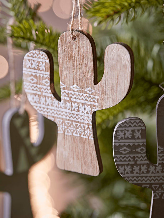 Six Wooden Cactus Decorations