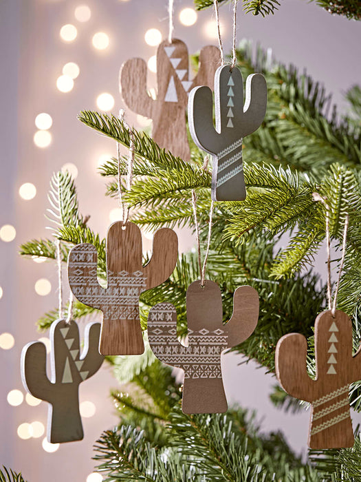 Six Wooden Cactus Decorations