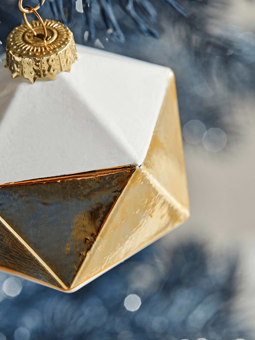 Six Cream & Gold Deco Glass Baubles