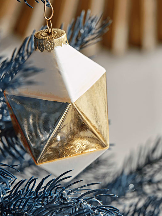 Six Cream & Gold Deco Glass Baubles