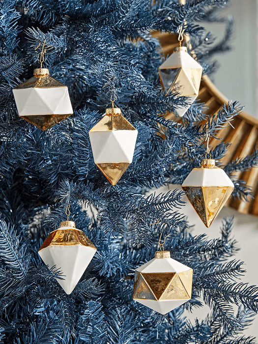 Six Cream & Gold Deco Glass Baubles