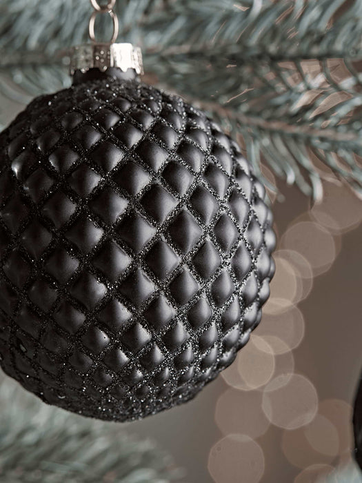 Six Black Textured Glass Baubles