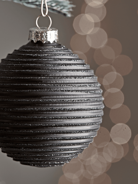 Six Black Textured Glass Baubles