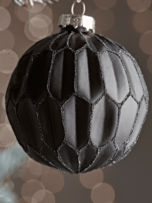 Six Black Textured Glass Baubles