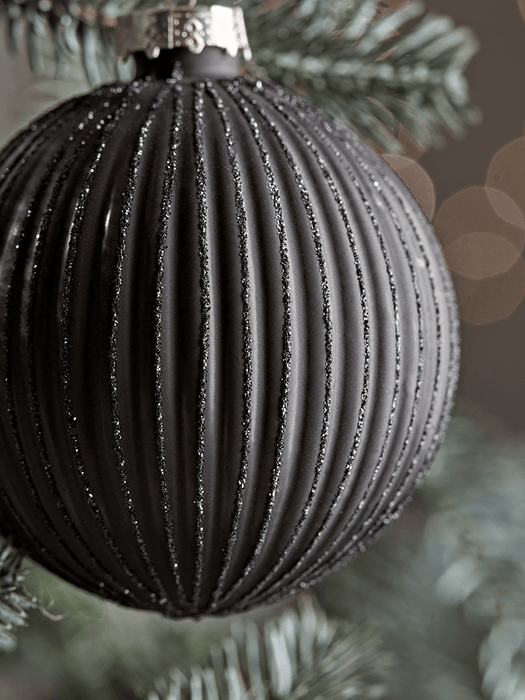 Six Black Textured Glass Baubles