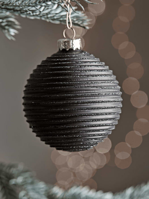 Six Black Textured Glass Baubles