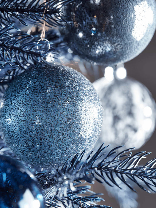 Six Blue & Grey Glass Baubles