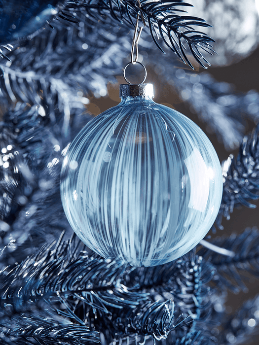 Six Blue & Grey Glass Baubles