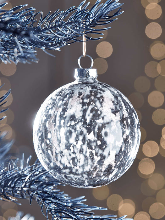 Six Blue & Grey Glass Baubles