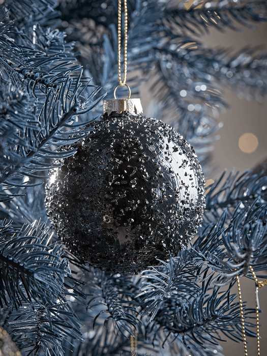 Six Black & Gold Glass Baubles