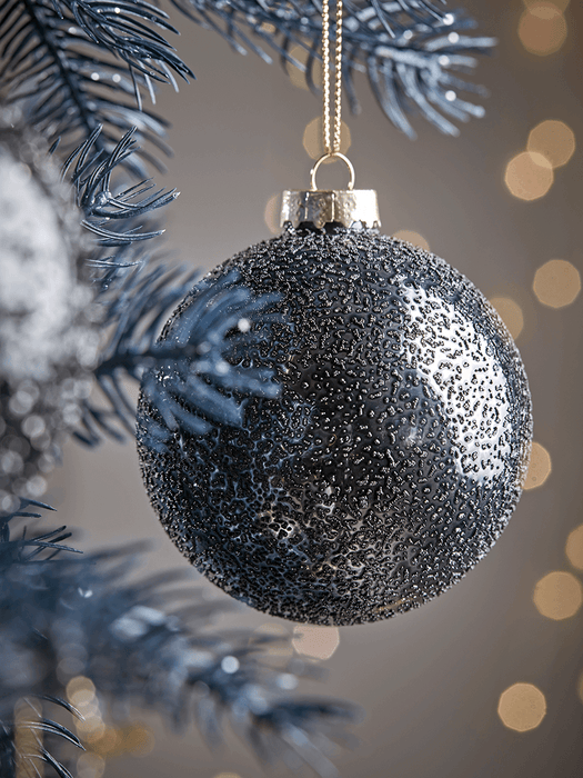 Six Black & Gold Glass Baubles