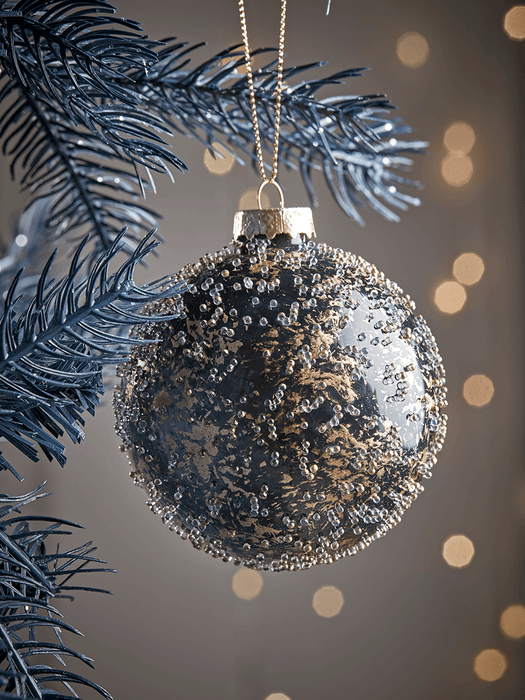Six Black & Gold Glass Baubles