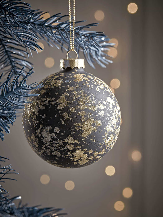 Six Black & Gold Glass Baubles