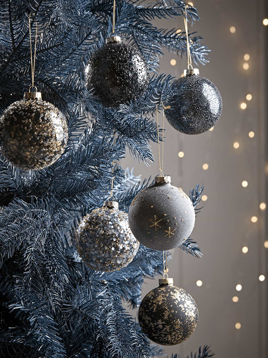 Six Black & Gold Glass Baubles