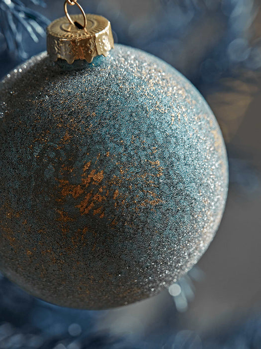 Six Blue Frosted Glass Baubles