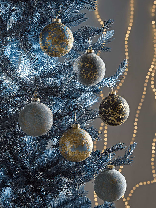 Six Blue Frosted Glass Baubles