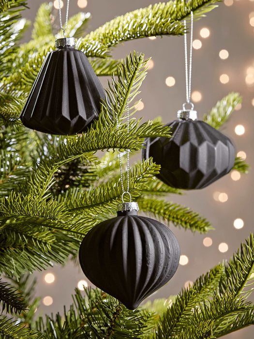 Six Geometric Baubles - Black