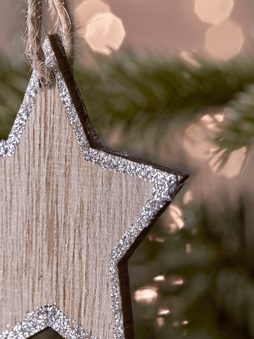 Twelve Wooden Tree & Star Decorations